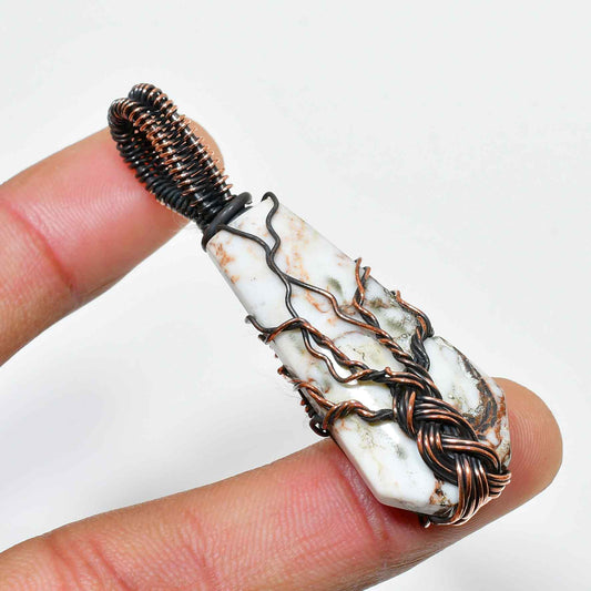 Earthbound Elegance – Copper-Wrapped Gemstone Pendant