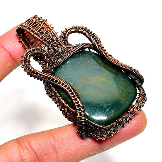 Abyssal Harmony – Green Stone & Rustic Copper Pendant