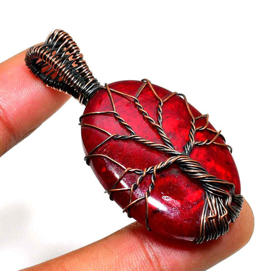 Crimson Harmony – Red Stone Copper Pendant