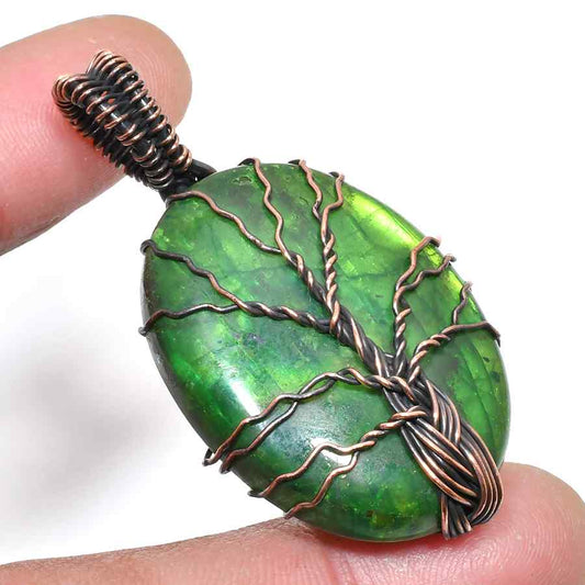 Green Guardian – Copper-Wrapped Harmony Pendant