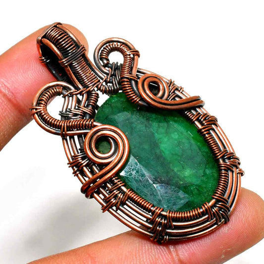Emerald Whisper – Oxidized Copper & Emerald Pendant