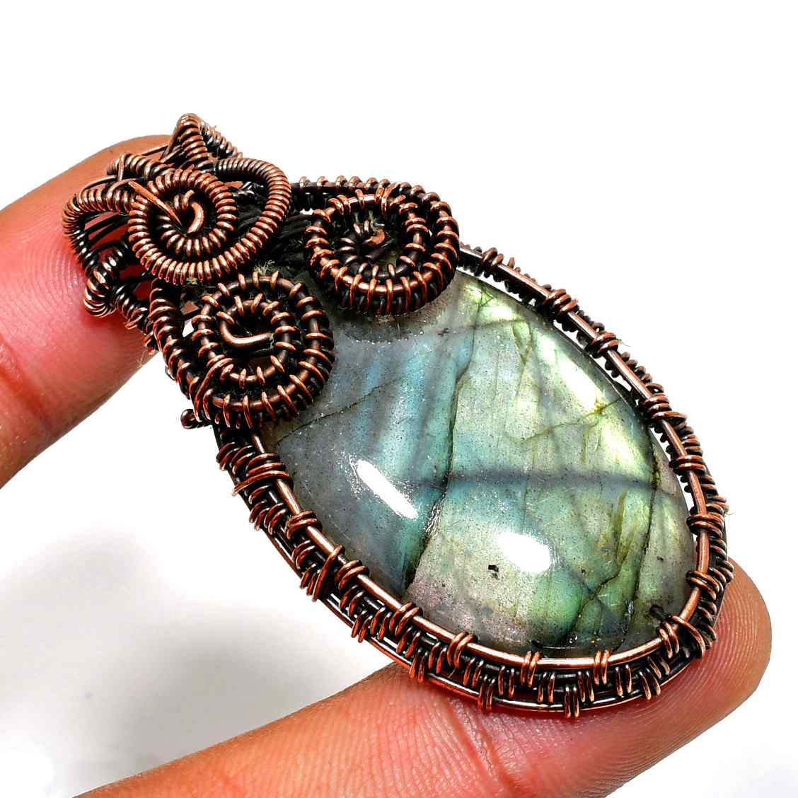 Celestial Shield – Labradorite & Oxidized Copper Pendant