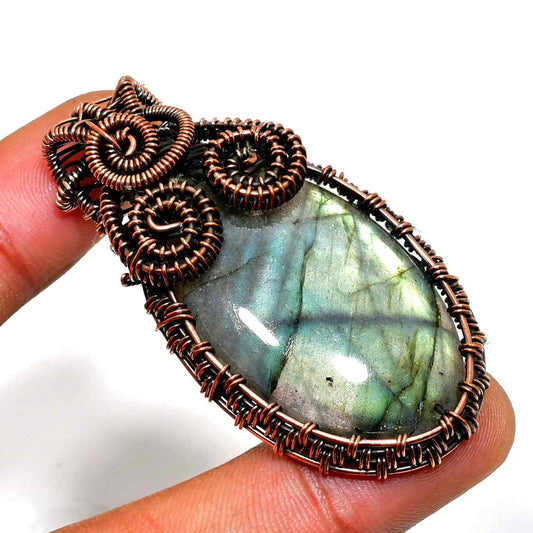 Celestial Shield – Labradorite & Oxidized Copper Pendant