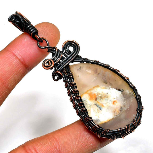 Ezra’s Aura – Dark Copper Wrapped Agate Pendant