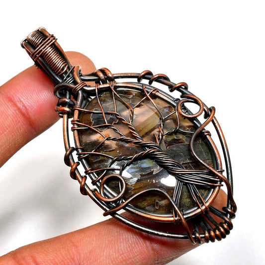 Celestial Shield – Labradorite & Oxidized Copper Pendant