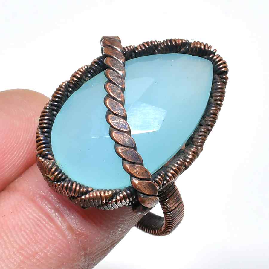 Serenity Ring – Aqua Chalcedony & Copper Wire