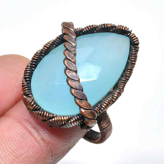 Serenity Ring – Aqua Chalcedony & Copper Wire
