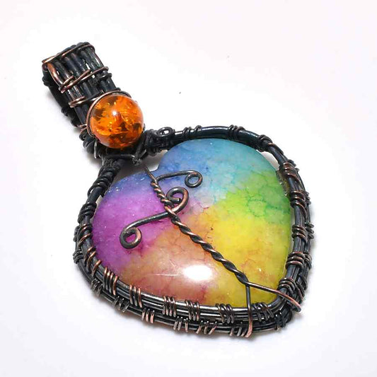 Aurora’s Heart – Rainbow Agate Copper Pendant
