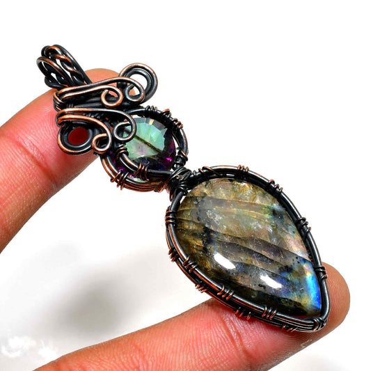 Twilight’s Embrace – Labradorite & Amethyst Copper Pendant