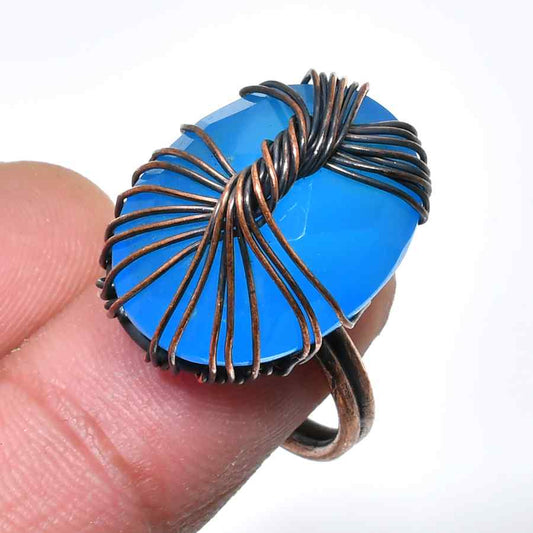 Azure Embrace – Copper-Wrapped Blue Stone Ring