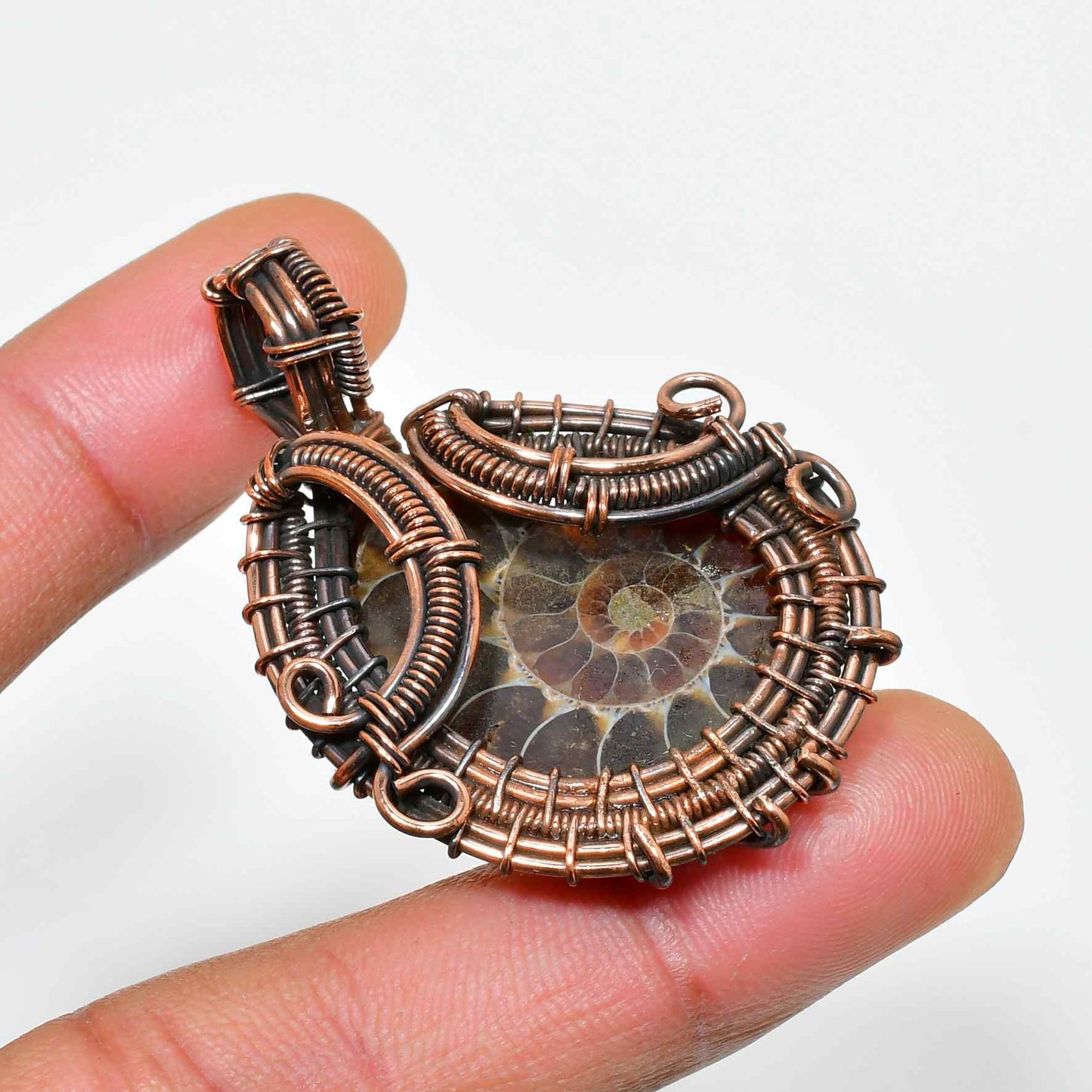 Gaia’s Spiral – Copper Ammonite Pendant