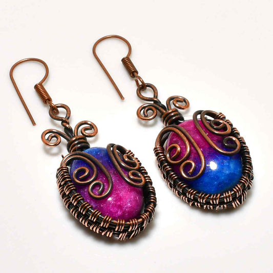 Celestial Harmony – Blue & Purple Copper-Wrapped Gemstone Earrings