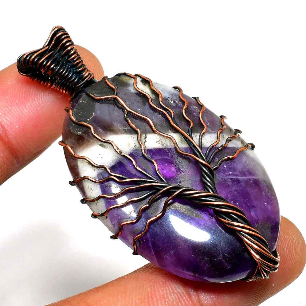 Ezra’s Veil – Amethyst & Oxidized Copper Pendant