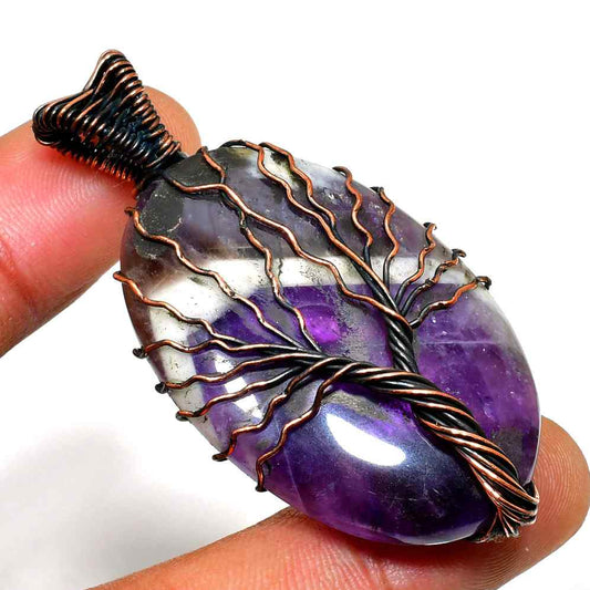 Ezra’s Veil – Amethyst & Oxidized Copper Pendant