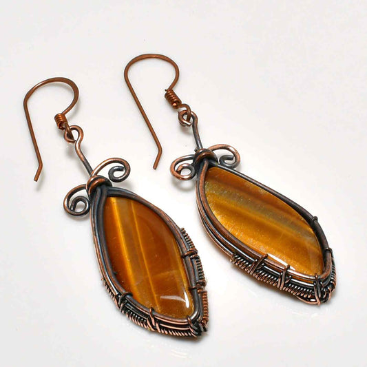 Lionheart’s Gaze – Oxidized Copper Tiger’s Eye Earrings