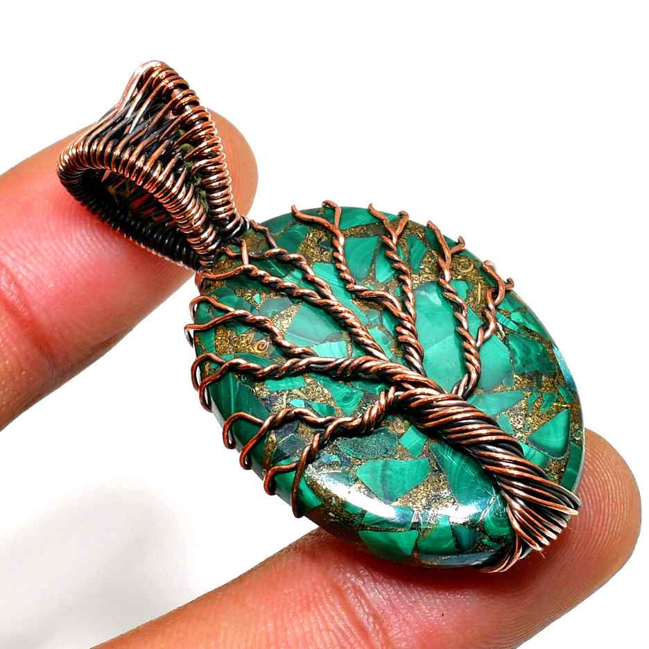 Gaia’s Grove – Malachite Copper Tree of Life Pendant