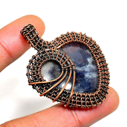 Ezra’s Veil – Blue Stone & Oxidized Copper Pendant