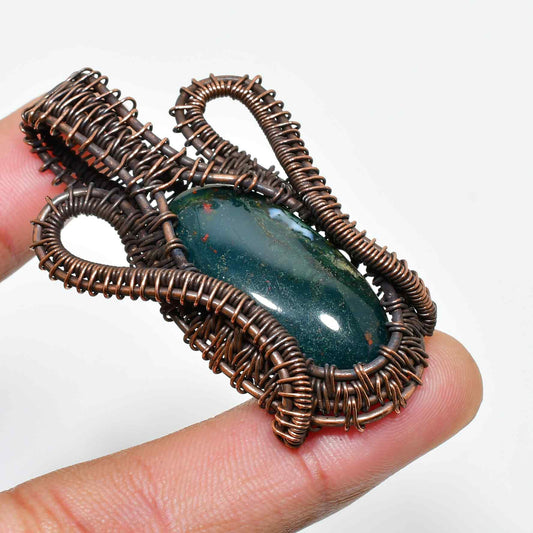 Ember’s Embrace – Copper-Wrapped Bloodstone Pendant
