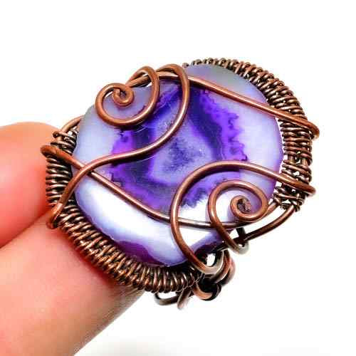 Ezra’s Veil – Oxidized Copper Wrapped Agate Pendant