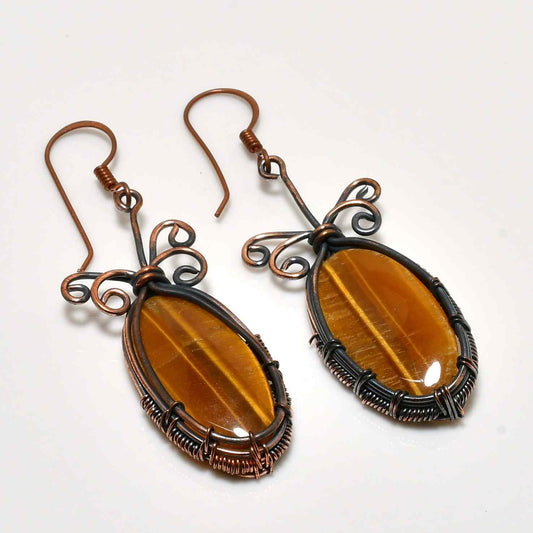 Ember’s Strength – Oxidized Copper Tiger’s Eye Earrings