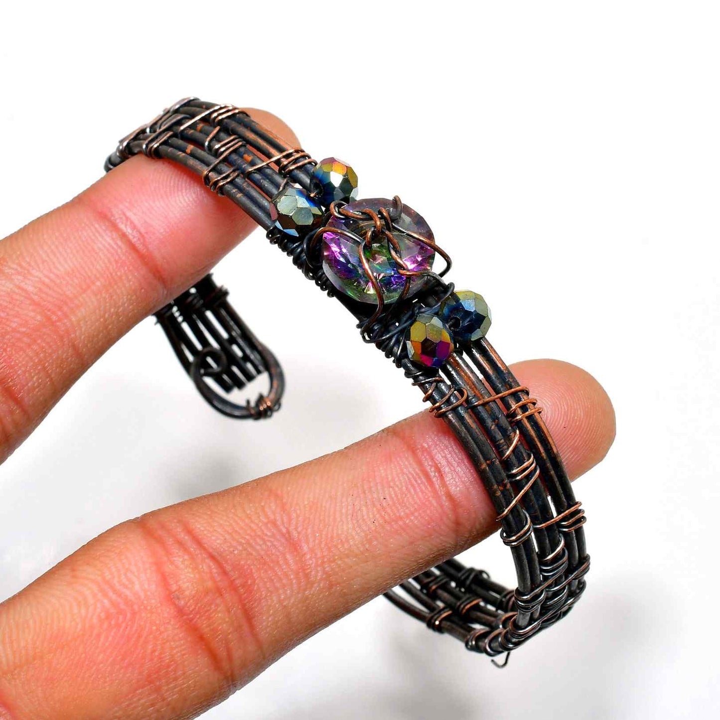 Aurora’s Embrace – Rainbow Aura Crystal Cuff
