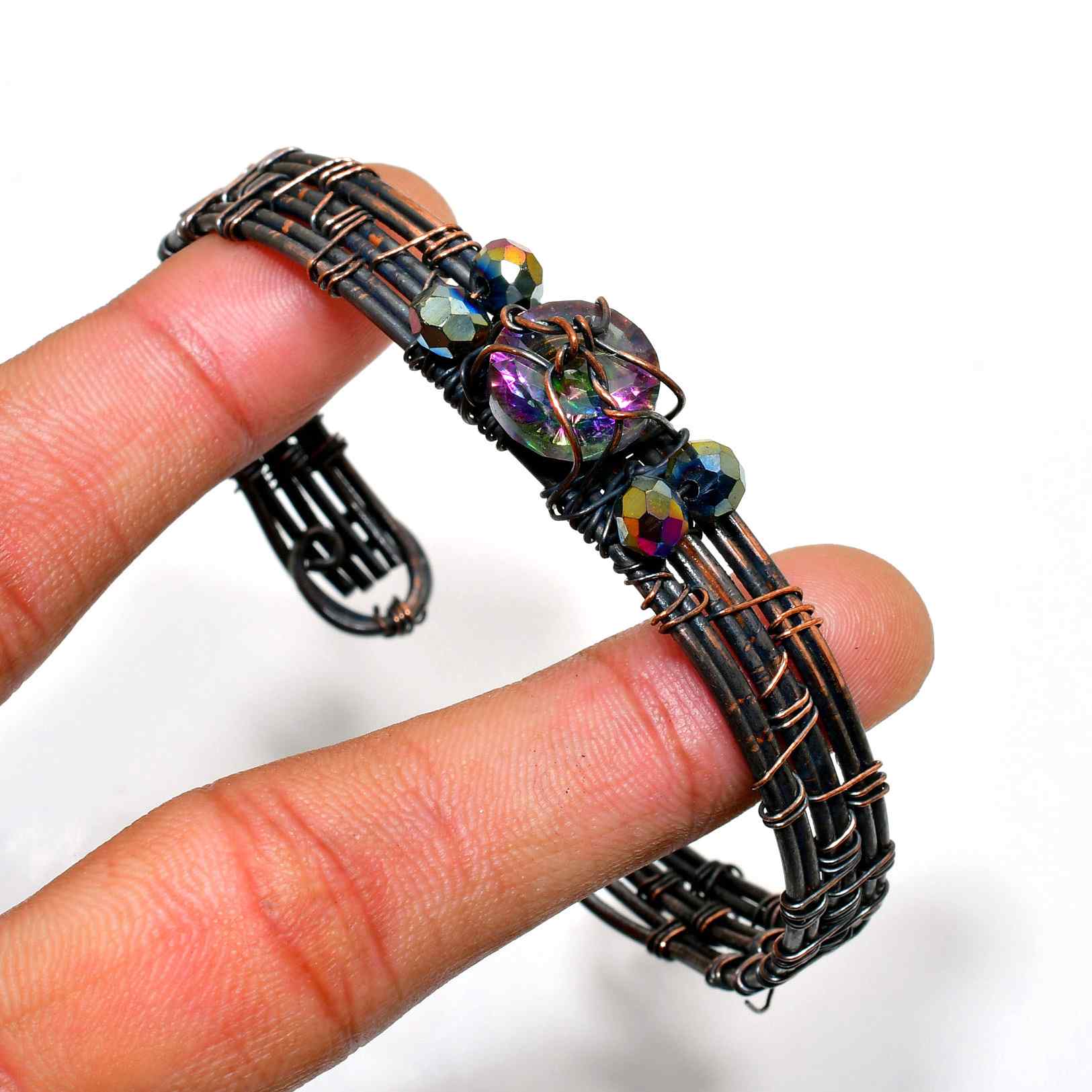 Aurora’s Embrace – Rainbow Aura Crystal Cuff