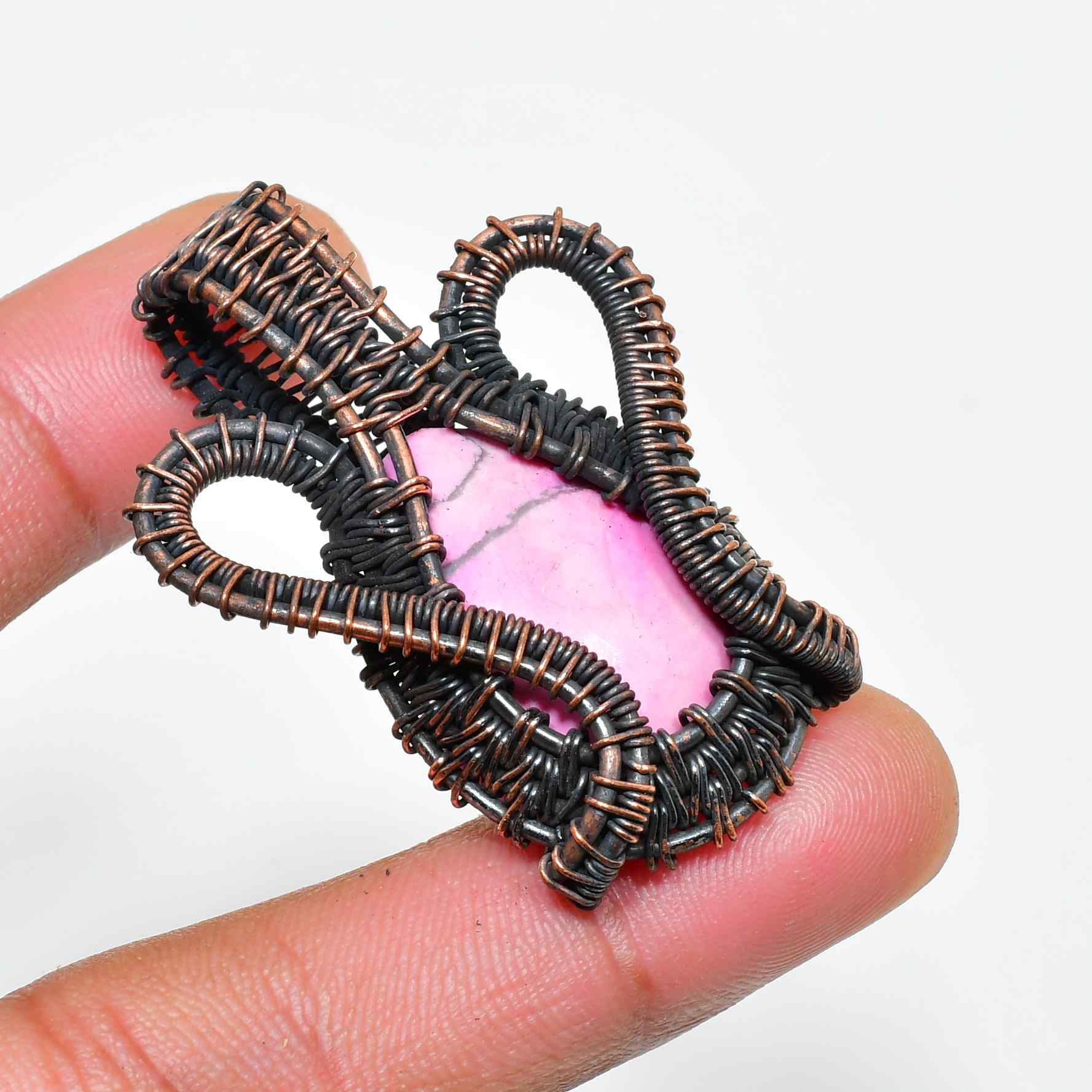 Amara’s Embrace – Rhodochrosite Copper Pendant