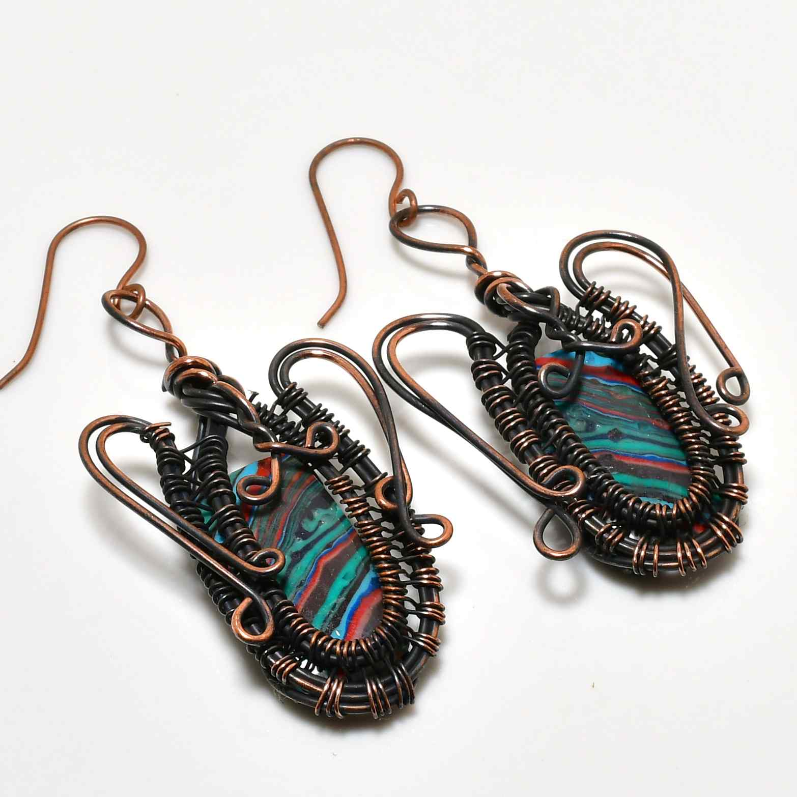 Lyra’s Balance – Malachite Copper Earrings