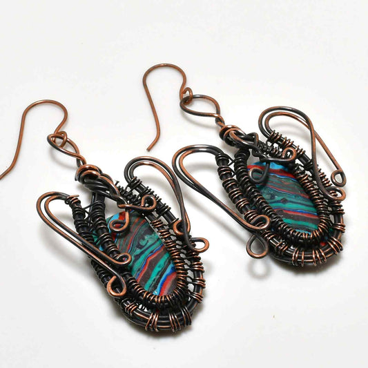 Lyra’s Balance – Malachite Copper Earrings