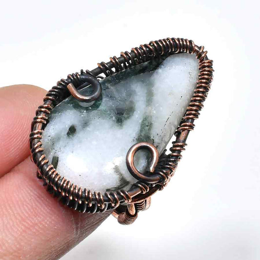 Forest Gleam – Moss Agate & Copper Pendant