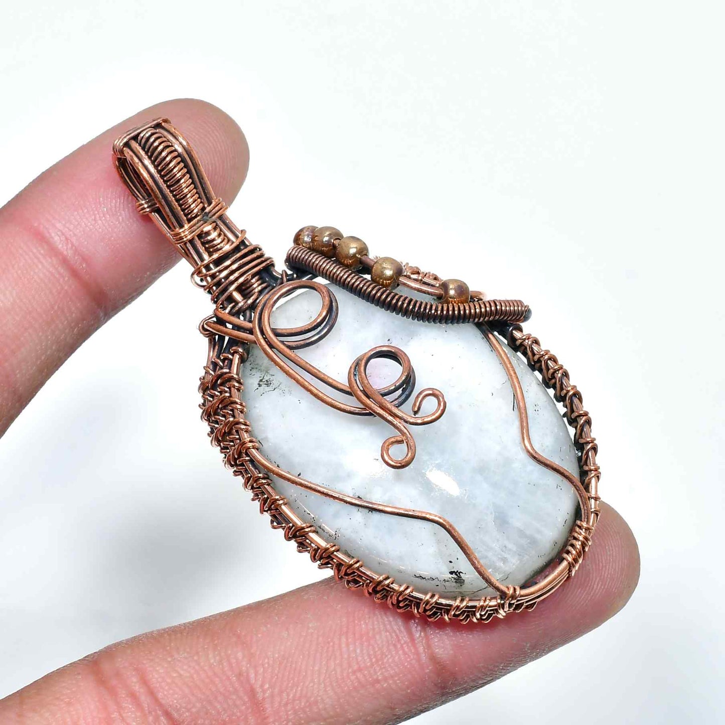 Lunar Serenity – Oxidized Copper Moonstone Pendant
