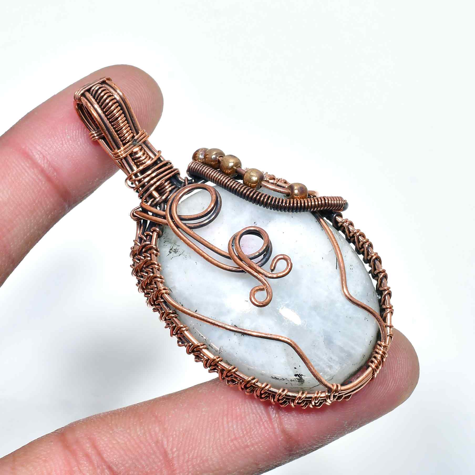 Lunar Serenity – Oxidized Copper Moonstone Pendant