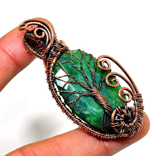 Gaia’s Whisper – Emerald & Oxidized Copper Pendant