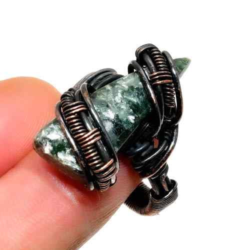 Gaia’s Embrace – Oxidized Copper & Green Stone Pendant