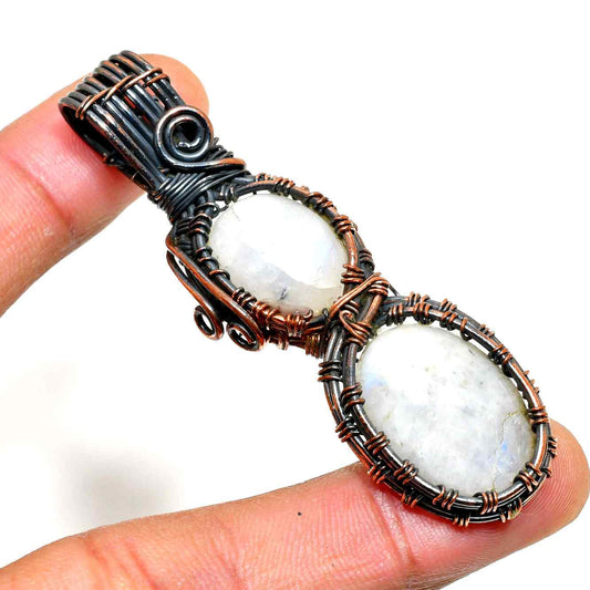 Luna’s Embrace – Oxidized Copper Moonstone Pendant