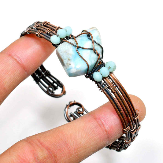 Celestial Embrace – Aquamarine Copper Bracelet