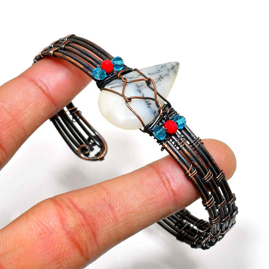 Celestial Harmony Cuff – White Stone & Beaded Copper