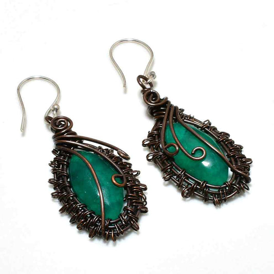 Emerald Whisper – Oxidized Copper Earrings