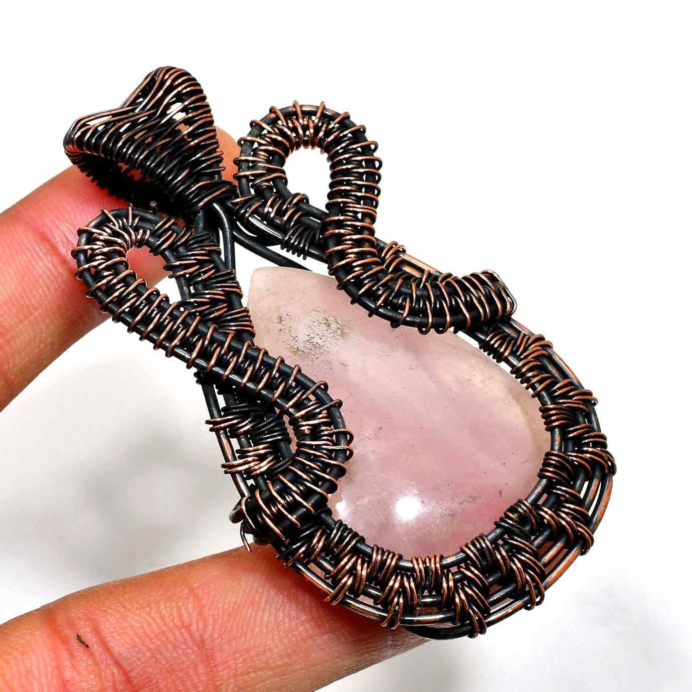 Love’s Infinity – Rose Quartz Copper Pendant