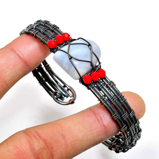 Serenity Stone Cuff – Blue Chalcedony & Red Accents