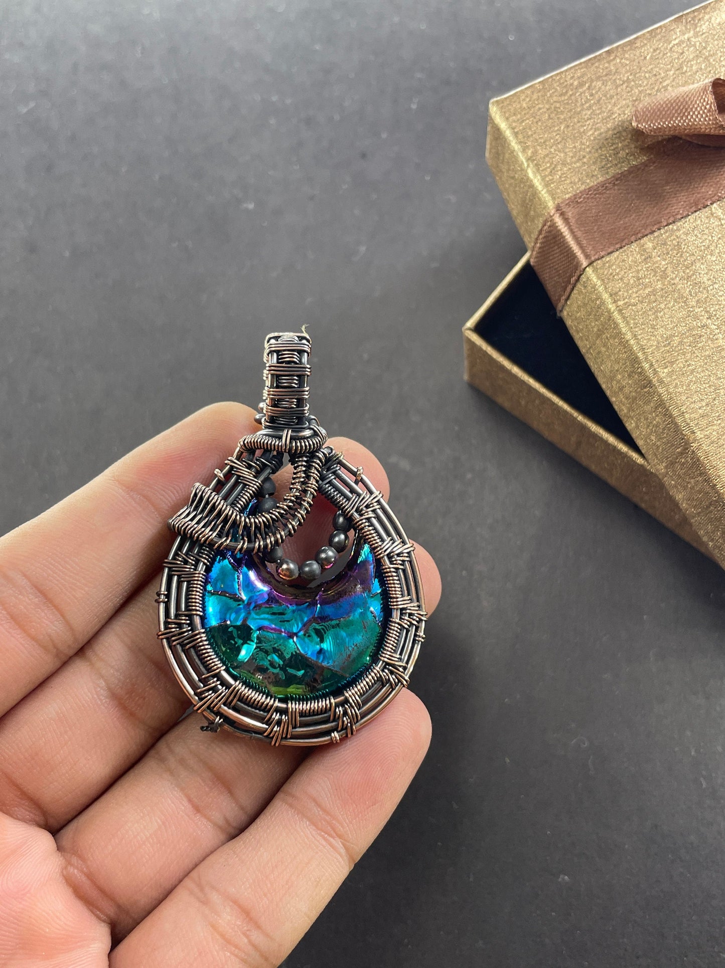 Peacock Blue Druzy Gemstone Pendant