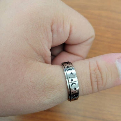 Silver Moon Star Gemstone Spinner Ring