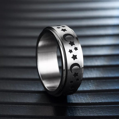 Silver Moon Star Gemstone Spinner Ring