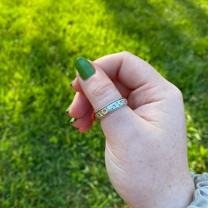 Silver Moon Star Gemstone Spinner Ring