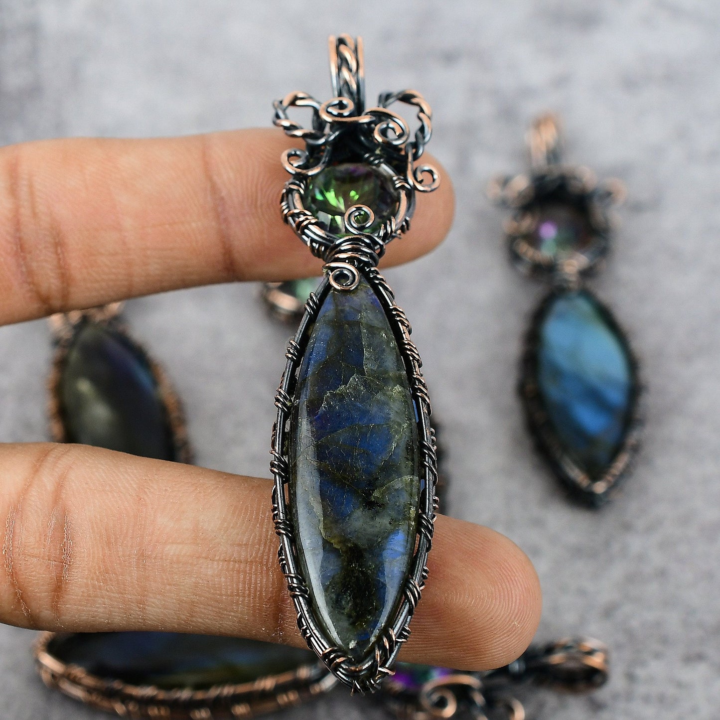 Blue-Green Labradorite Gemstone Pendant