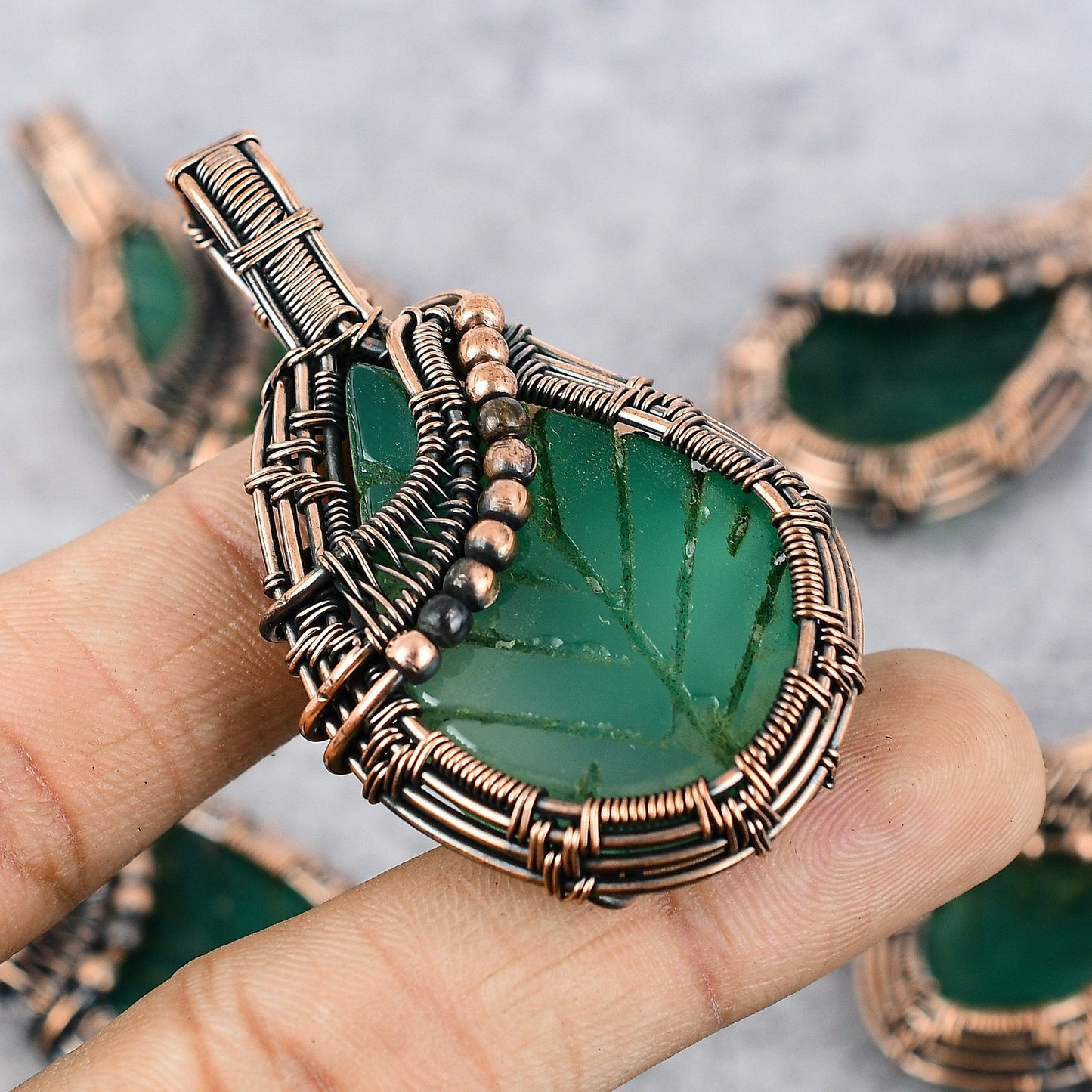 Green Onyx Gemstone Leaf Pendant