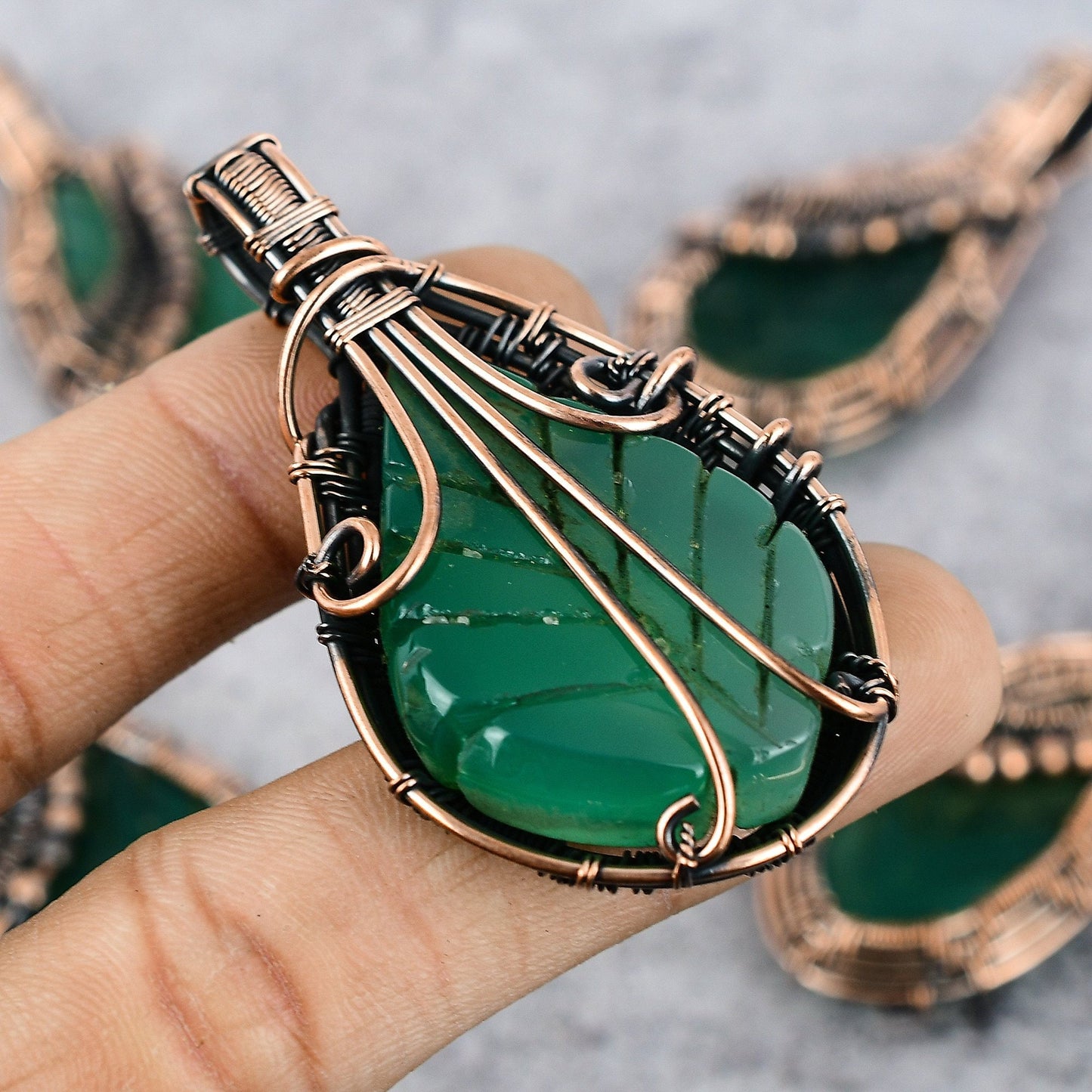 Green Onyx Gemstone Leaf Pendant
