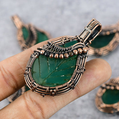 Green Onyx Gemstone Leaf Pendant