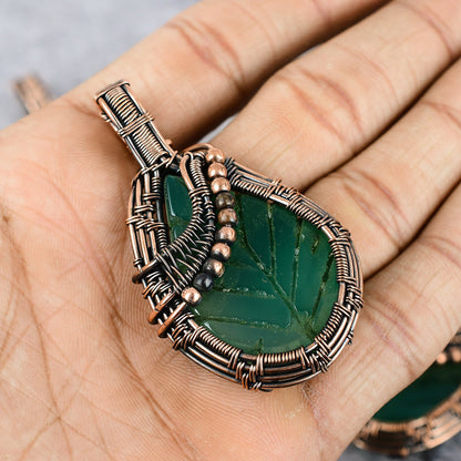 Green Onyx Gemstone Leaf Pendant