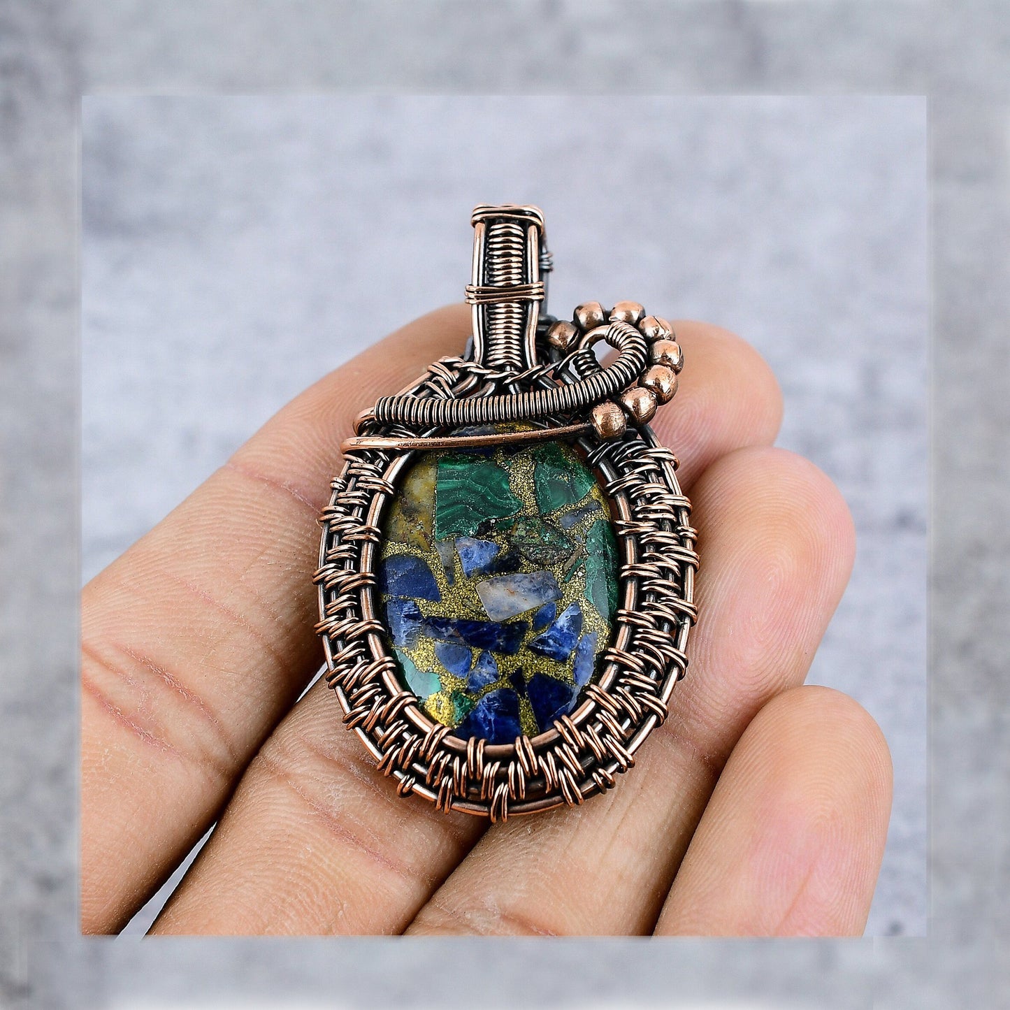 Blue-Green Azurite Malachite Gemstone Pendant